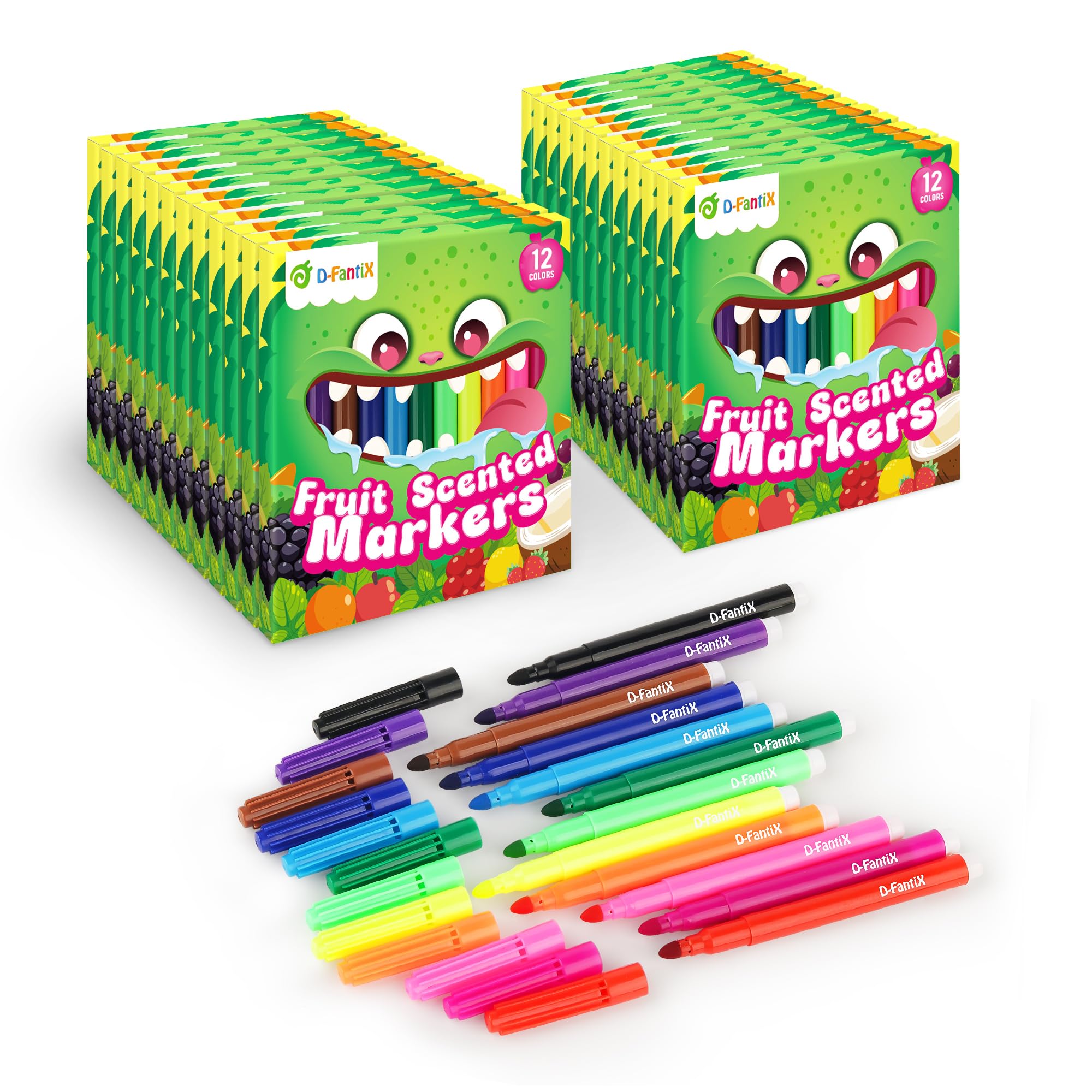 D-FantiX fruit-scented markers 288-count bulk set for classrooms and parties