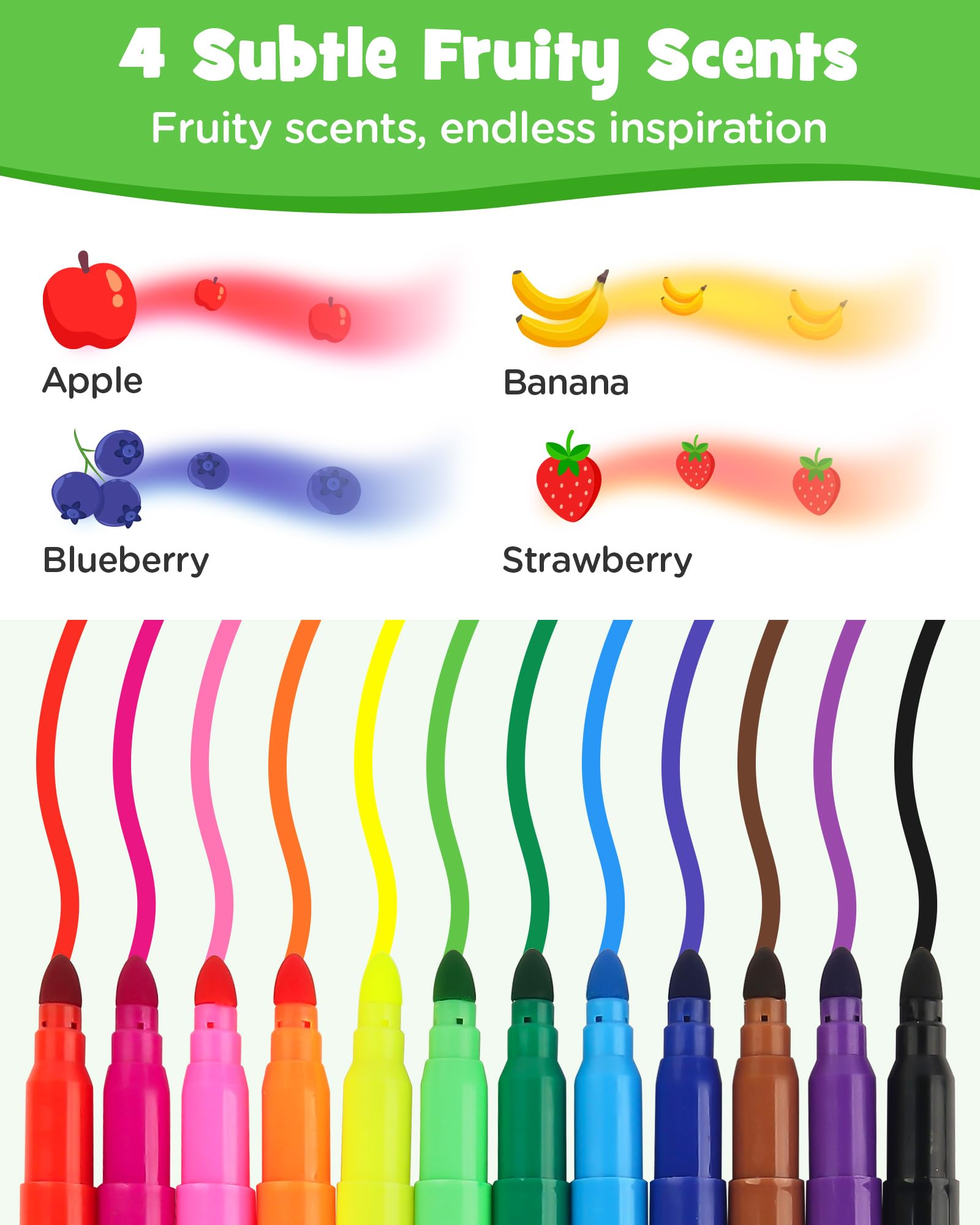 D-FantiX fruity scents marker set with strawberry, apple, blueberry, and banana