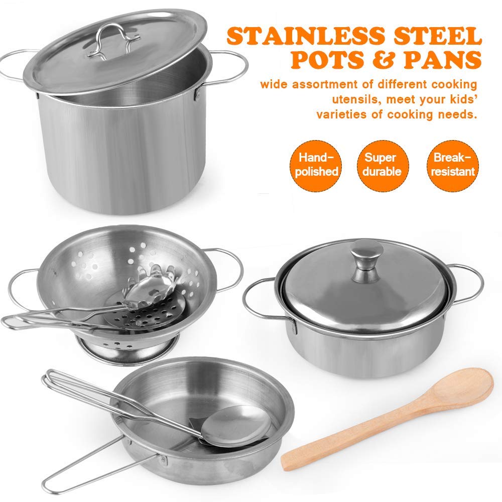 D-FantiX stainless steel and wooden utensils for imaginative play