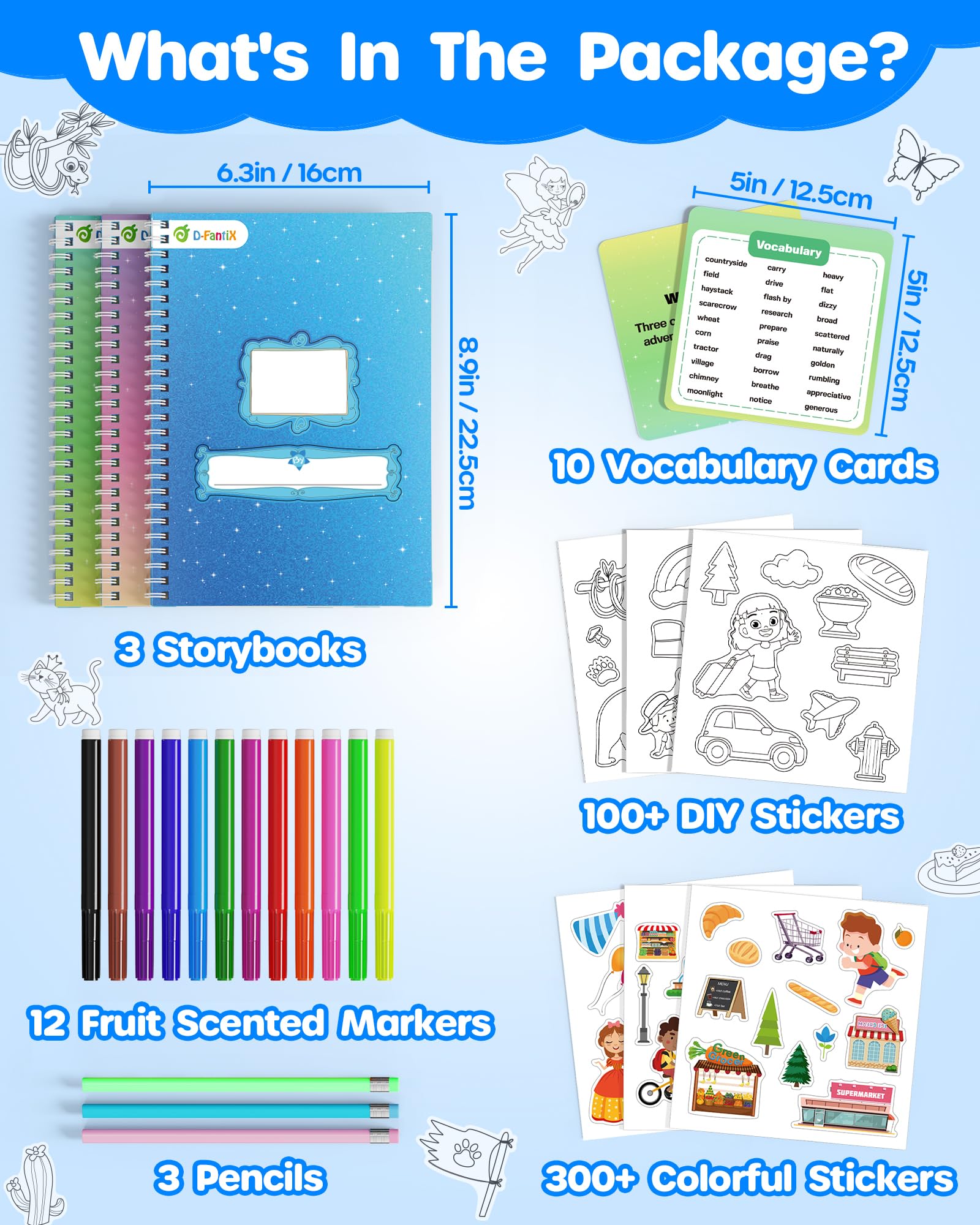 D-FantiX writing prompts cards spark vocabulary and plot ideas.