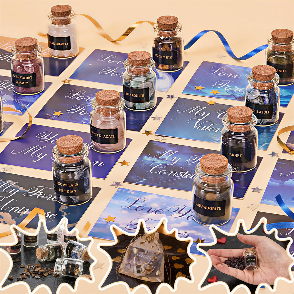 DFDNFF 24-pack healing crystals bottles with cards for meaningful party favors and gifts.