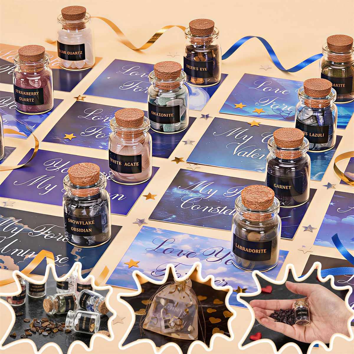 DFDNFF 24-pack healing crystals bottles with cards for meaningful party favors and gifts.
