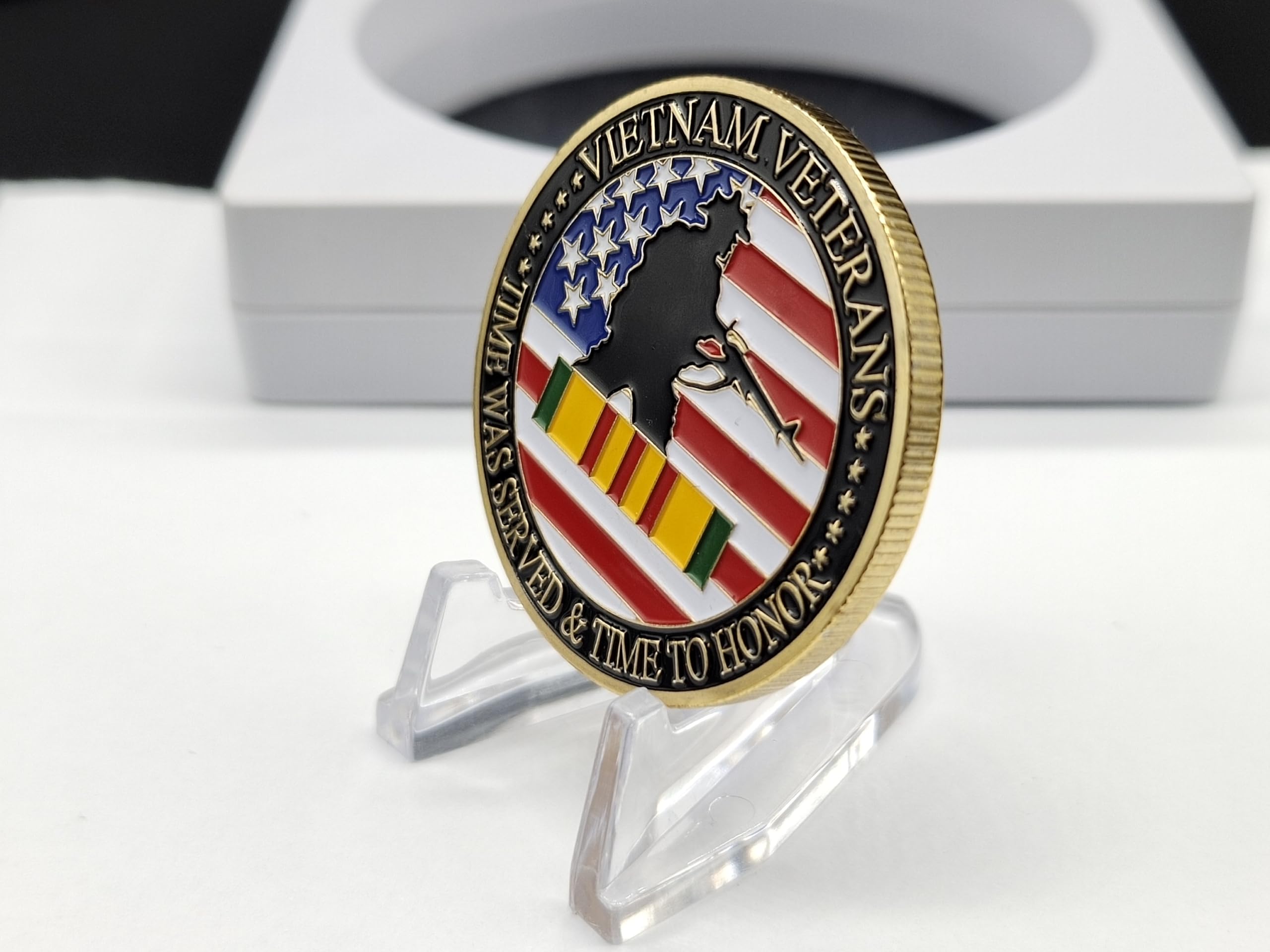 DFFDFF gold plated iron coin finish highlights durable badge