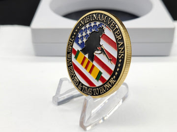 DFFDFF gold plated iron coin finish highlights durable badge