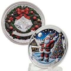 DFFDFF Santa Claus coin with colorful front design for festive display.