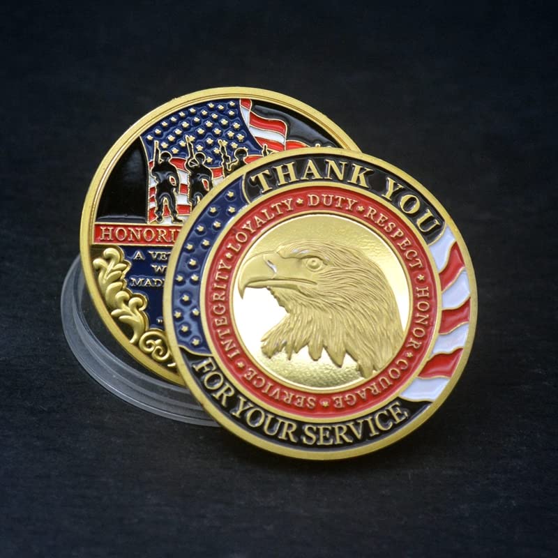 DFFDFF Veteran Day coin on display honors all branches of service.