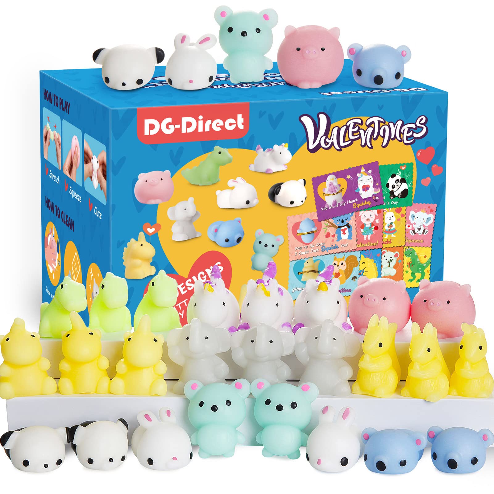 DG-Direct valentines cards with mochi squishy toys, perfect for kid-friendly exchanges