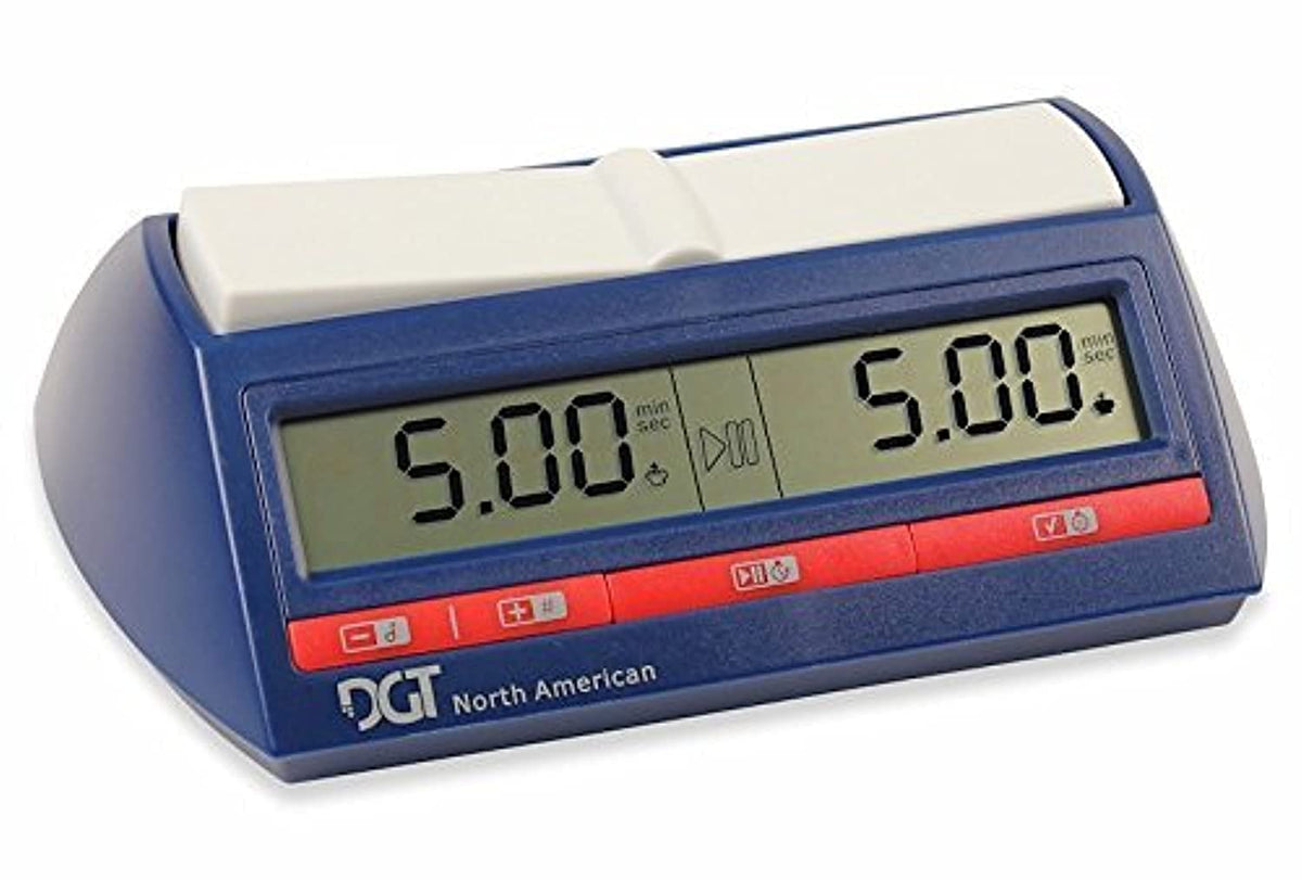 DGT North American chess clock front view with clear display for precise timing