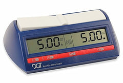 DGT North American chess clock front view with clear display for precise timing
