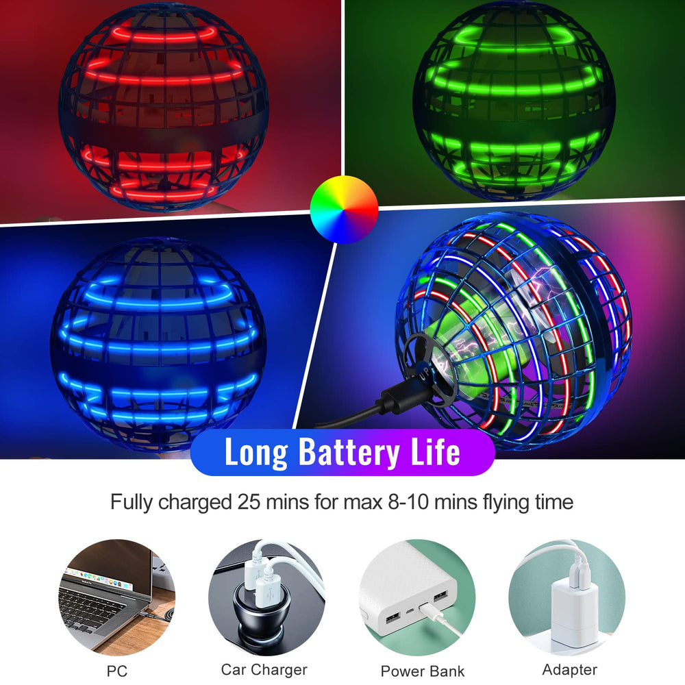 Dhapy Flying Orb Ball USB charging setup supports quick, versatile charging options.