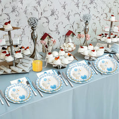 Dhnvcud party setup image emphasizes easy disposal after celebrations.