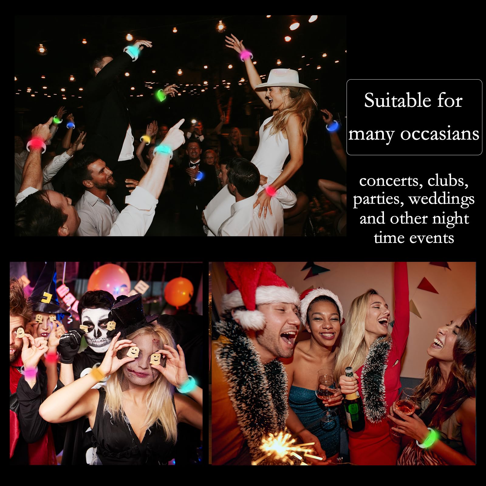 Dhseinat LED bracelets measure 75mm diameter fitting most wrists.