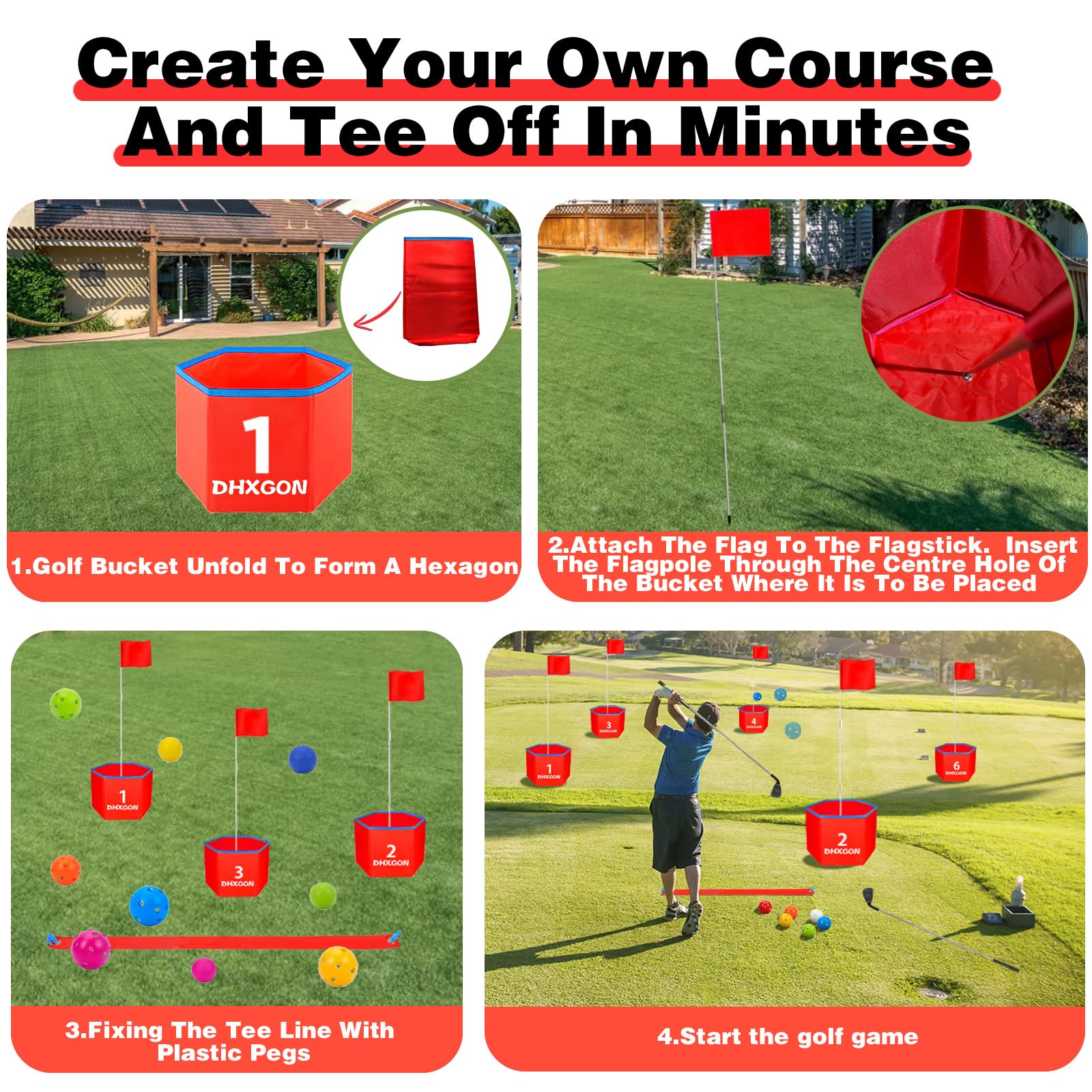 DHXGON Backyard Golf Game flag sticks improve visibility for accurate aiming.