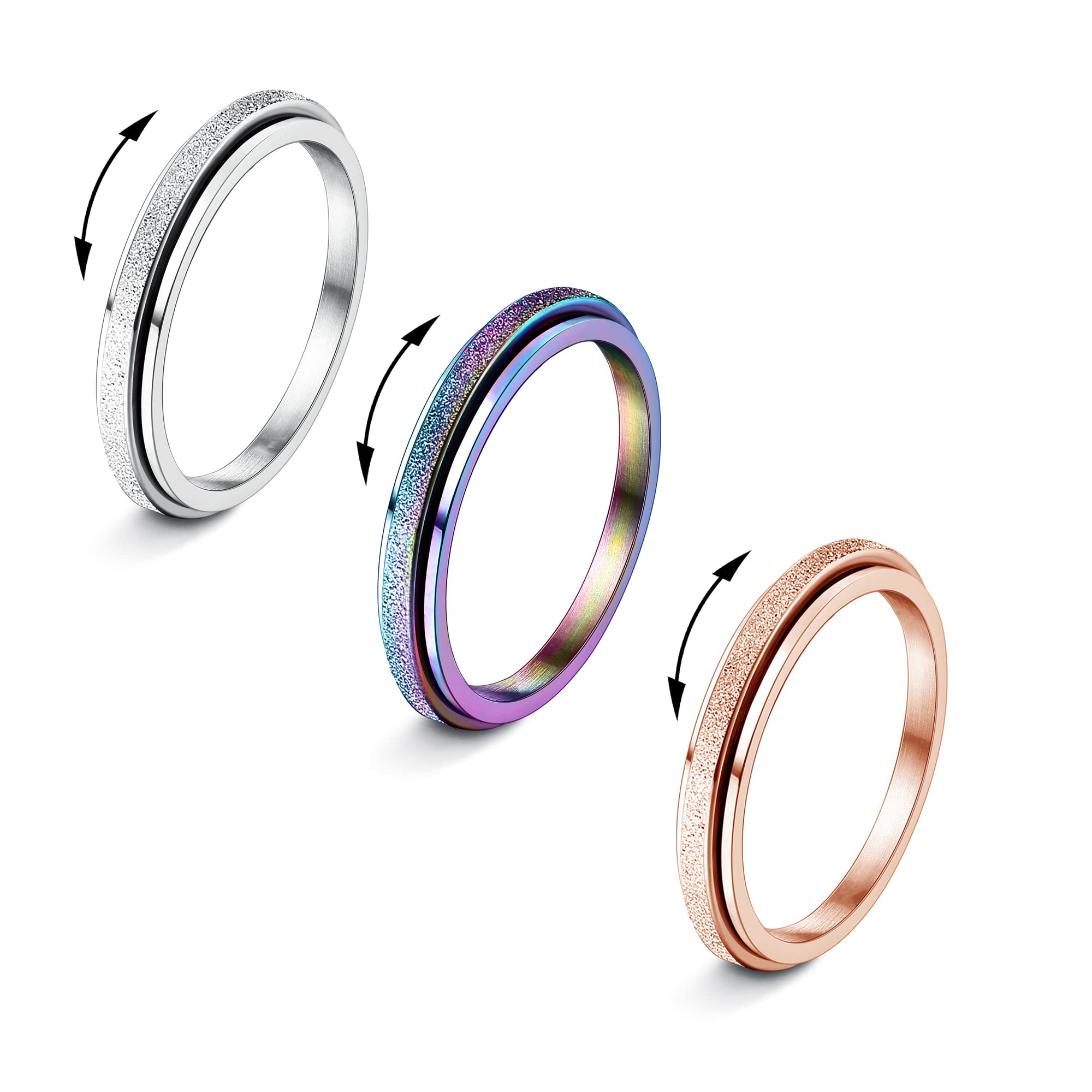Diamday 3Pcs fidget rings closeup sandblast finish highlights tactile texture and style.