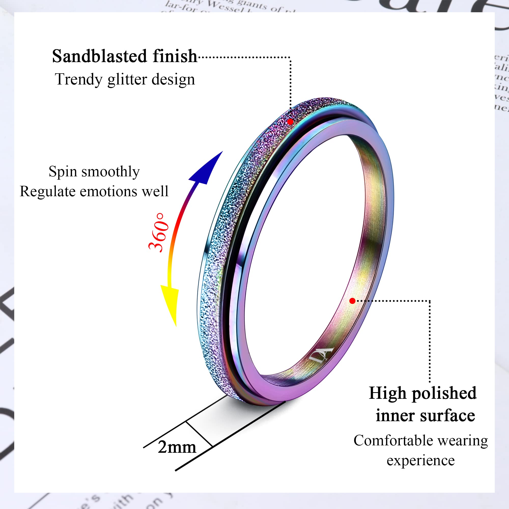 Diamday colorful fidget ring spin-action for discreet focus during tasks.