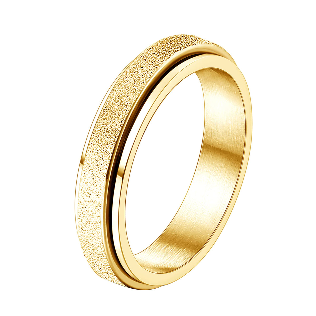 Diamday Gold Fidget Ring with sandblasted finish on the finger for style and focus.