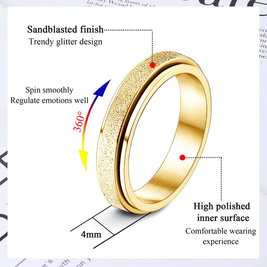 Diamday Gold Fidget Ring sandblasted texture enhances grip and style