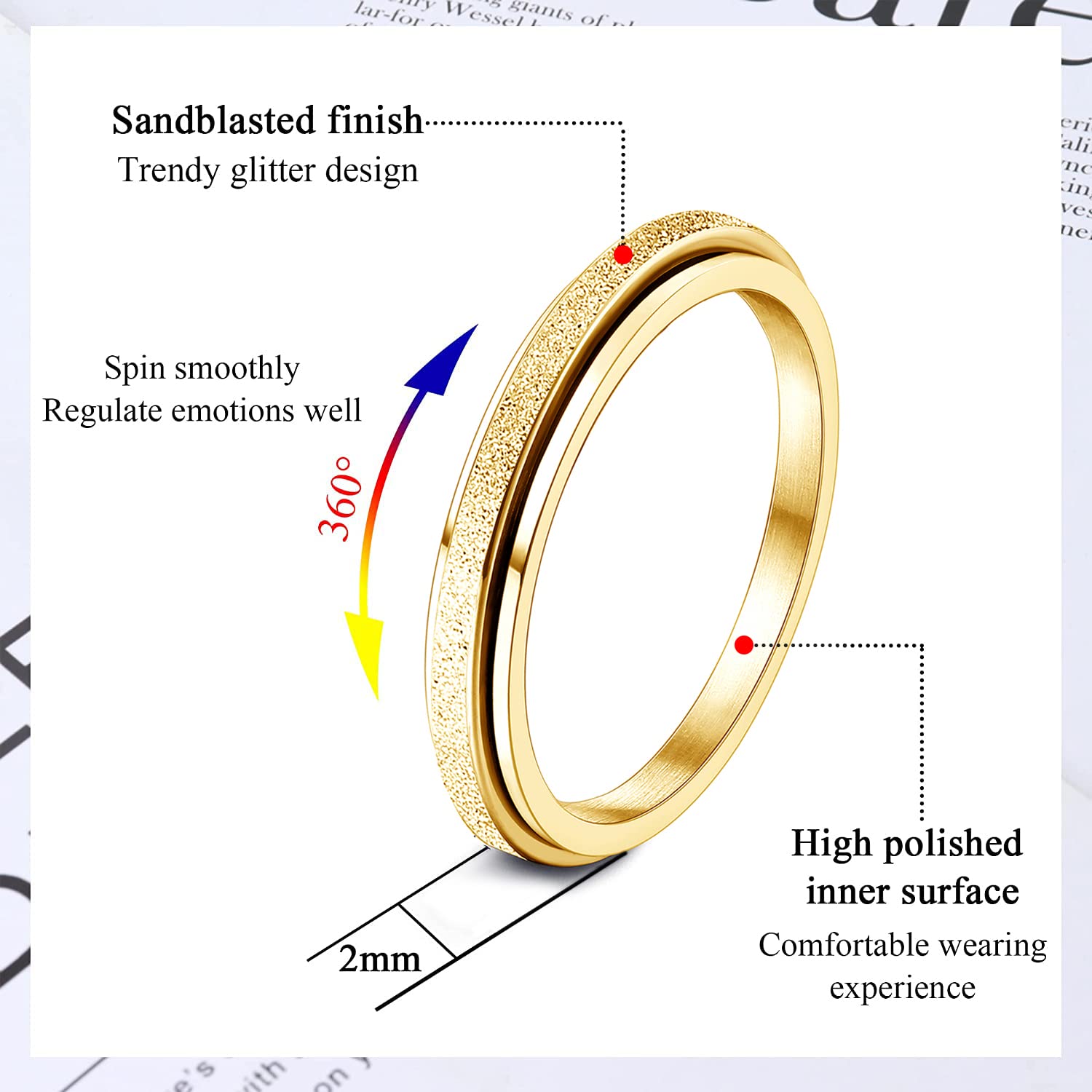Diamday sandblasted finish on a durable ring surface