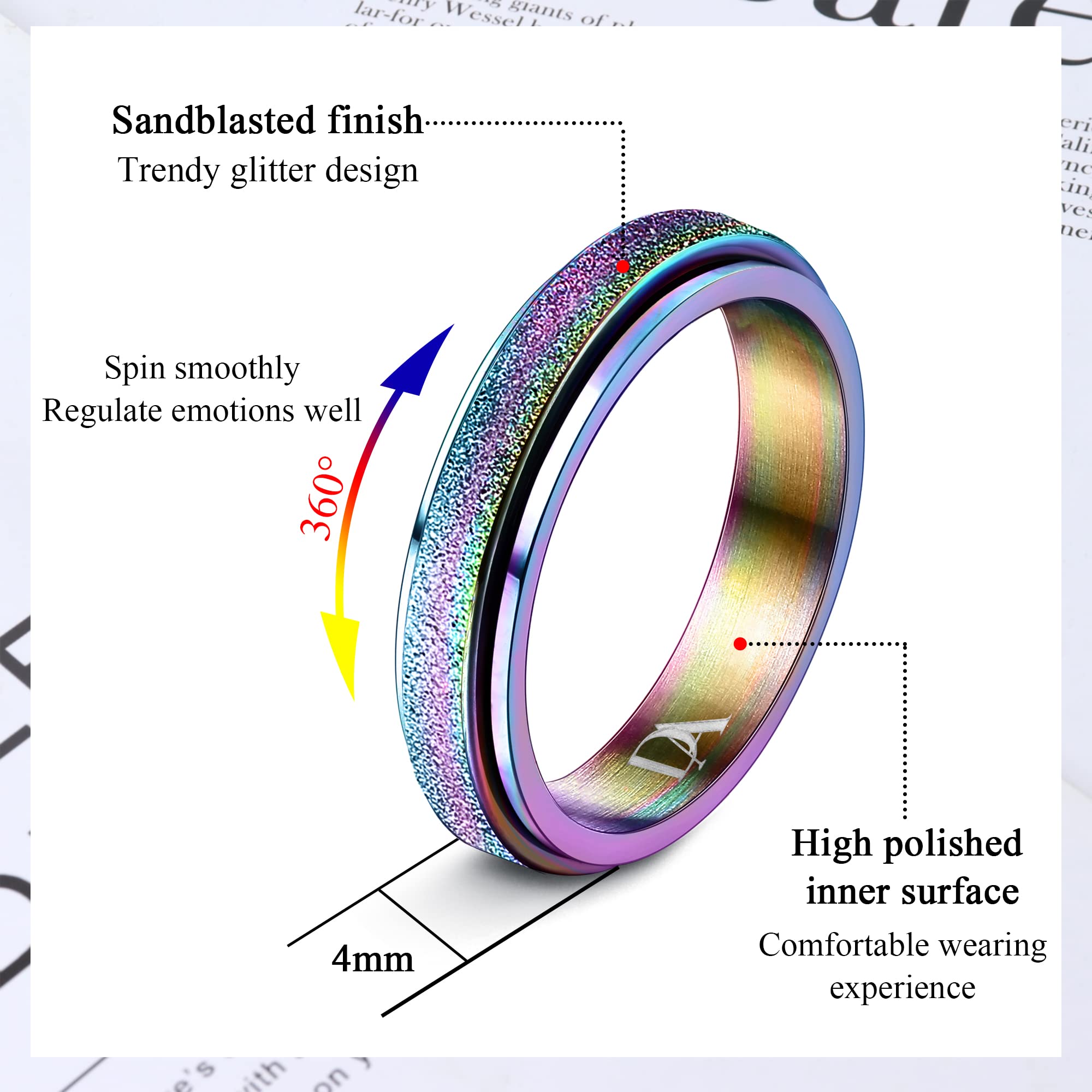 Diamday sandblast fidget ring close-up reveals textured finish and style.
