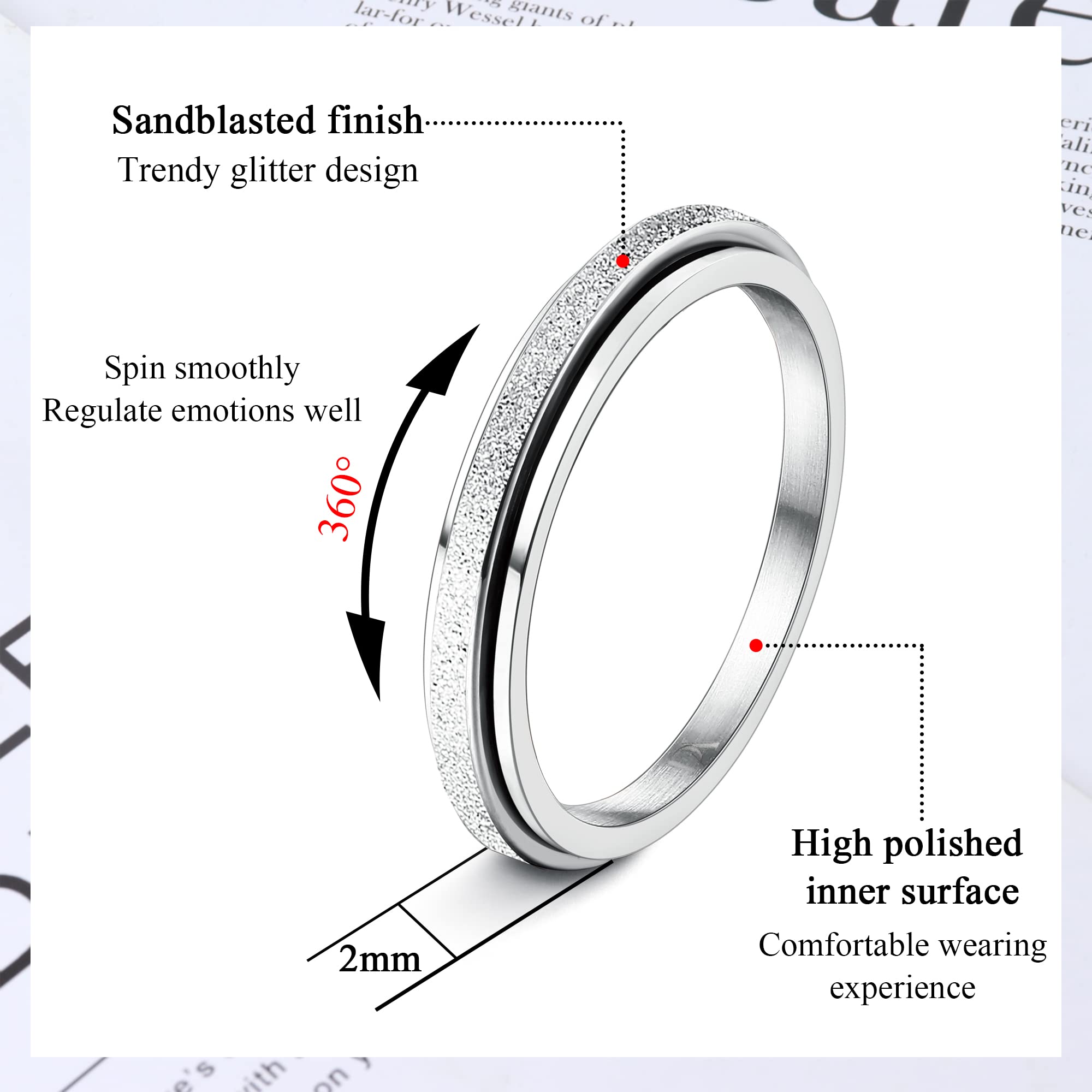 Diamday silver fidget ring sandblasted texture adds sophistication and grip
