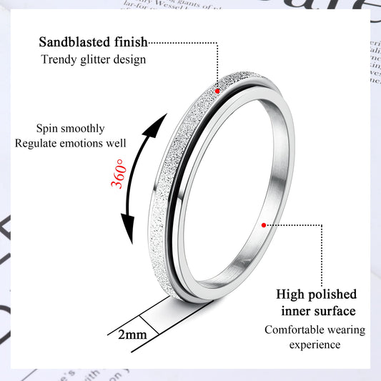 Diamday silver fidget ring sandblasted texture adds sophistication and grip