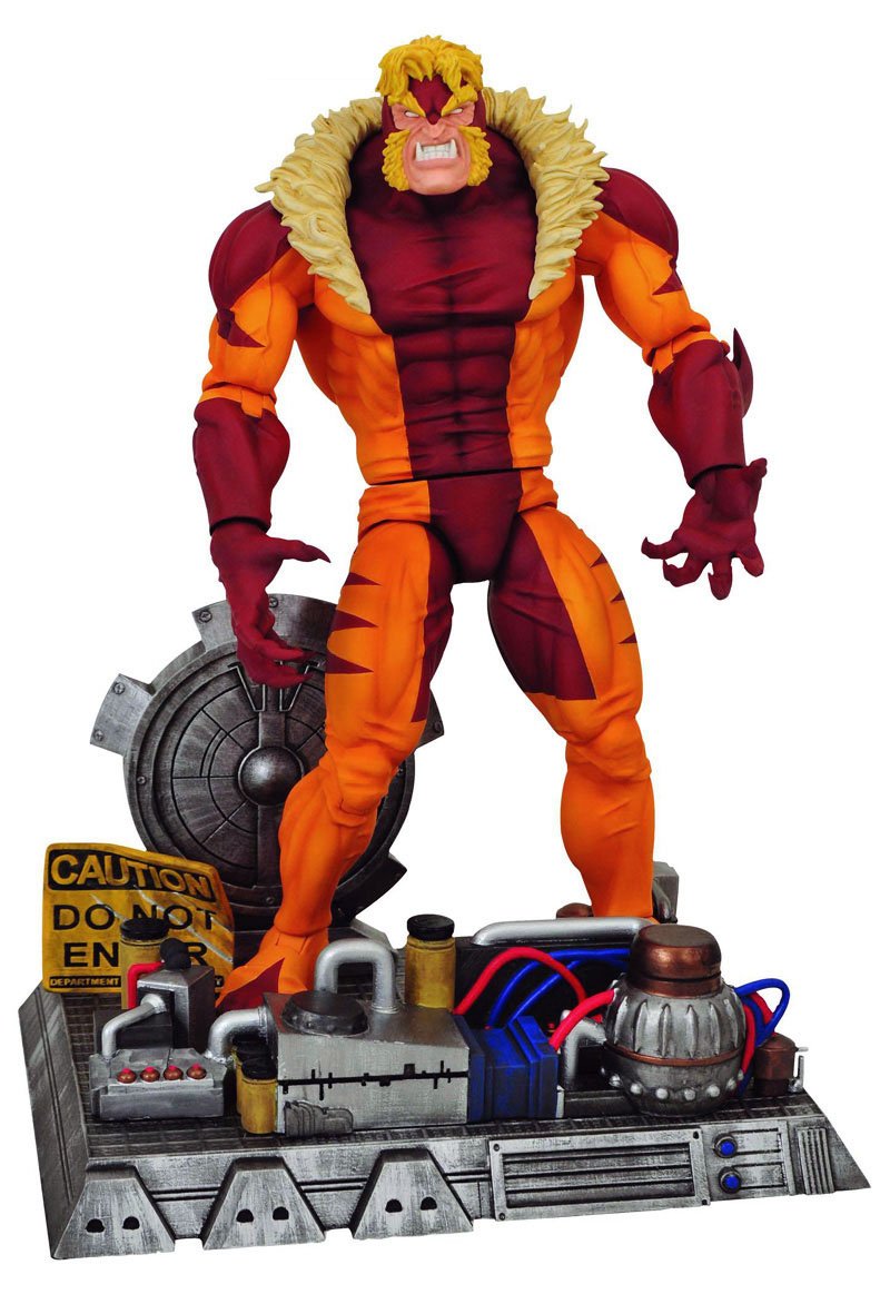 Diamond Select Toys Sabretooth action figure showcases classic design for display and poseable play.