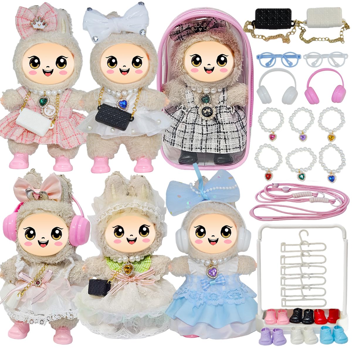 Diaomao 33-pack Labubu outfits for 17cm dolls, versatile play wardrobe.