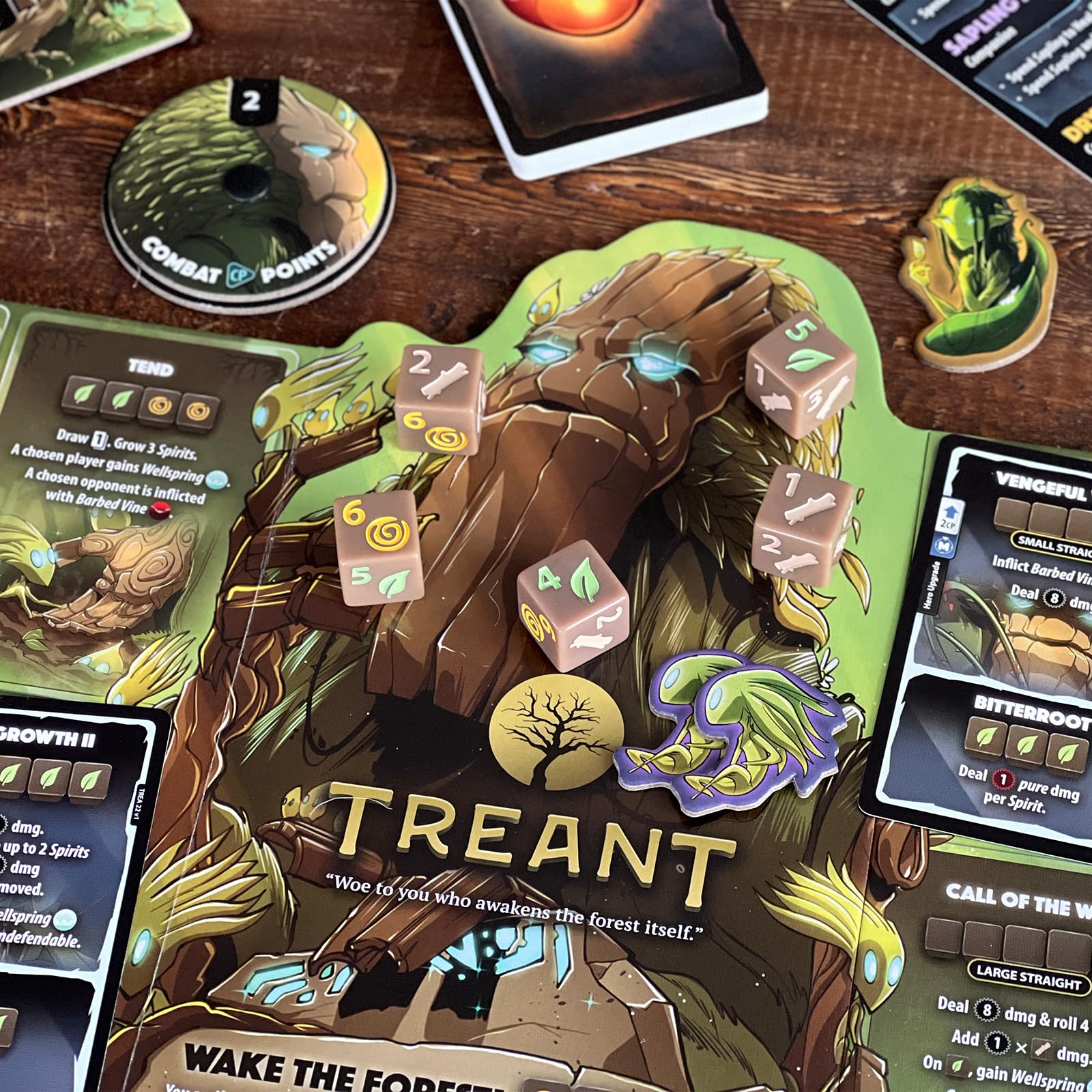 Dice Throne includes hero trays and dice for organized setup and fast access
