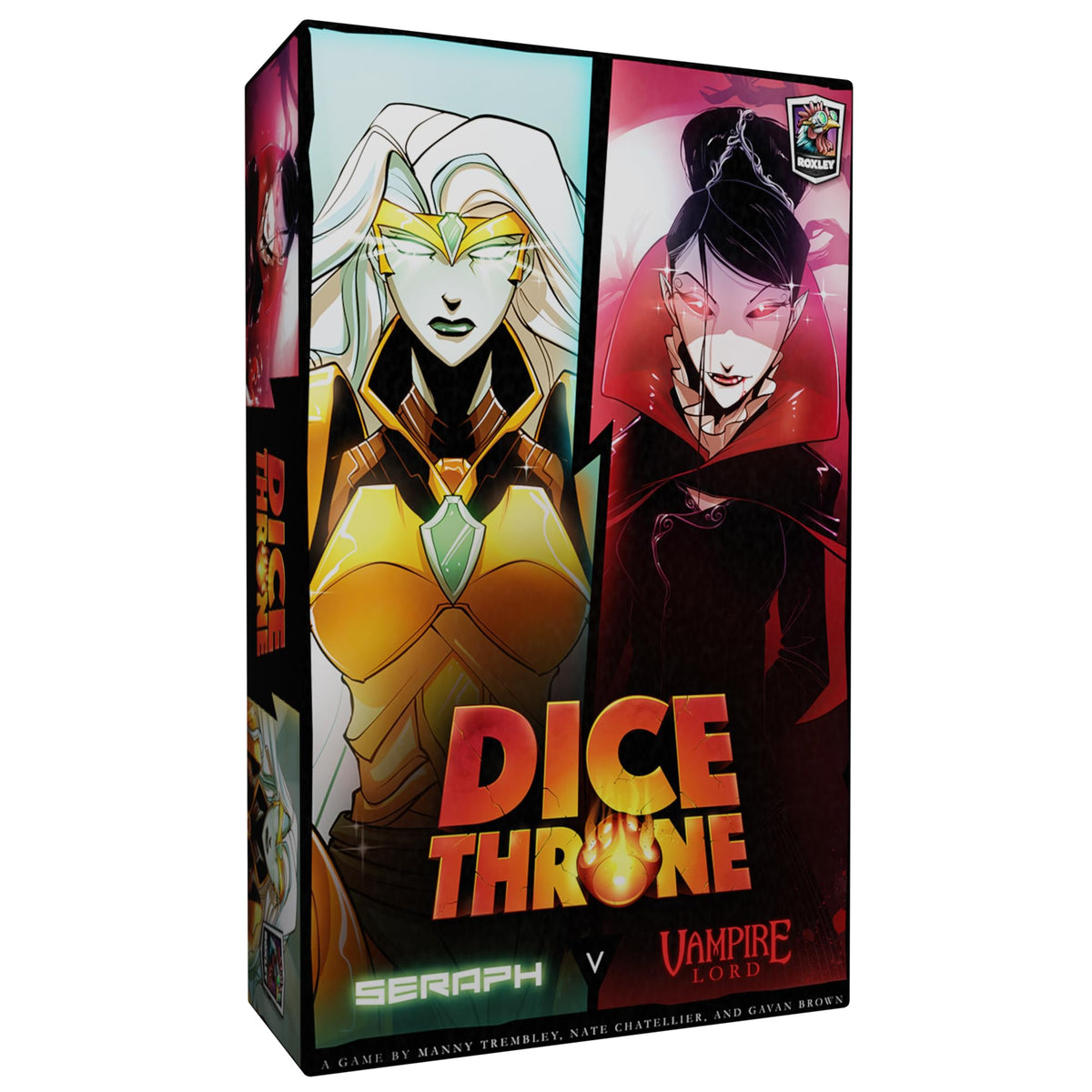 Dice Throne Seraph vs Vampire Lord hero trays and dice for fast setup.