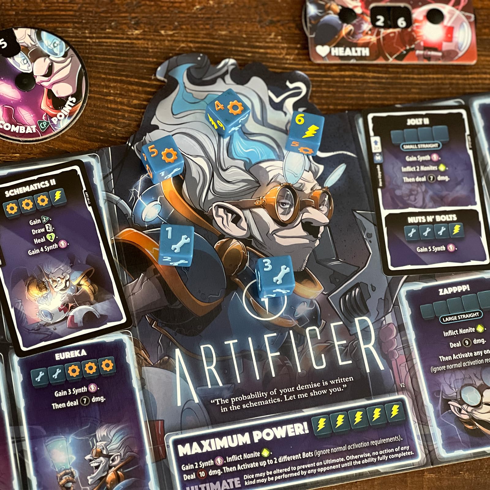 Dice Throne: Tokens help track buffs, debuffs, and turns.