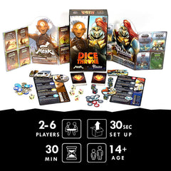Dice Throne two-hero box trays organize dice and cards for quick access.