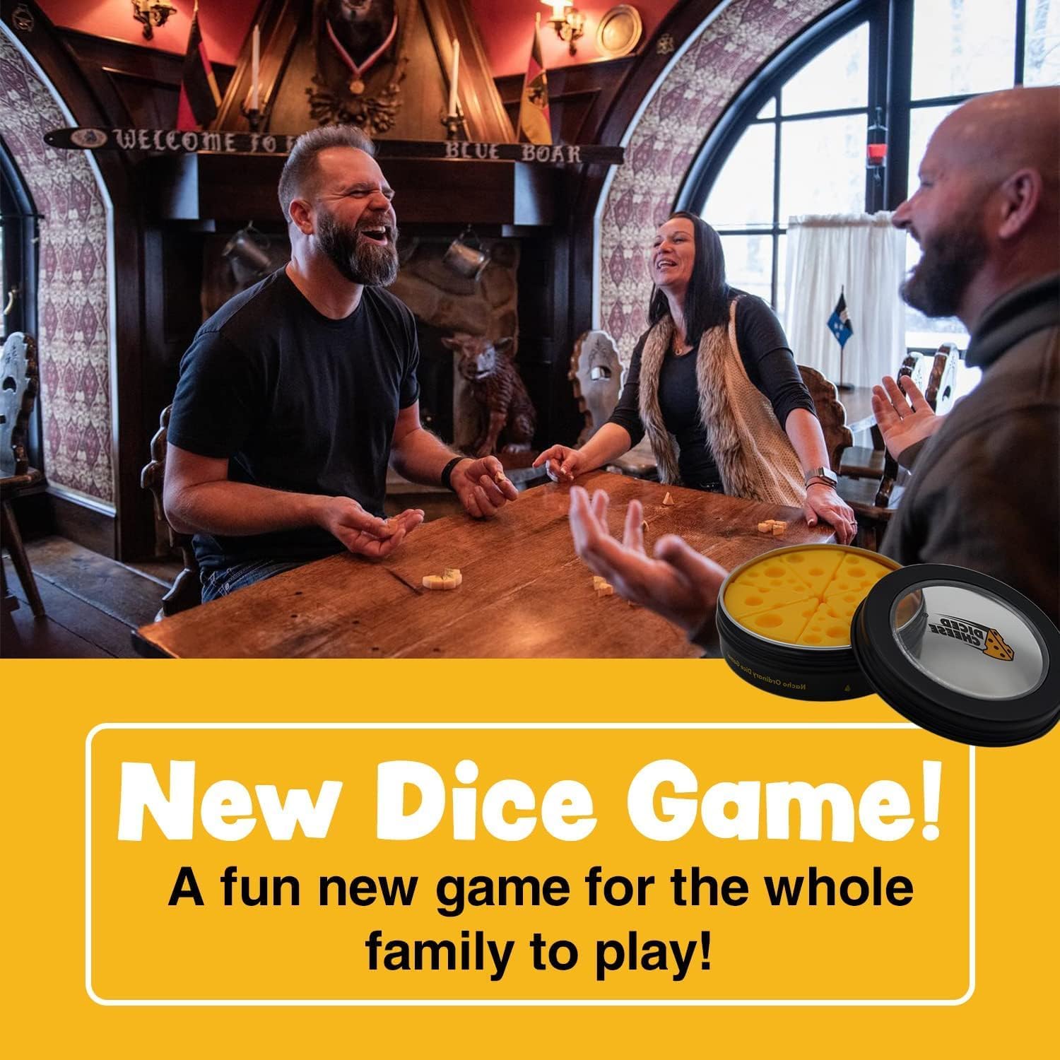 Diced Cheese box and dice inside, ready for portable play anywhere.
