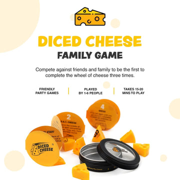 Diced Cheese instruction page shows quick setup and play flow.