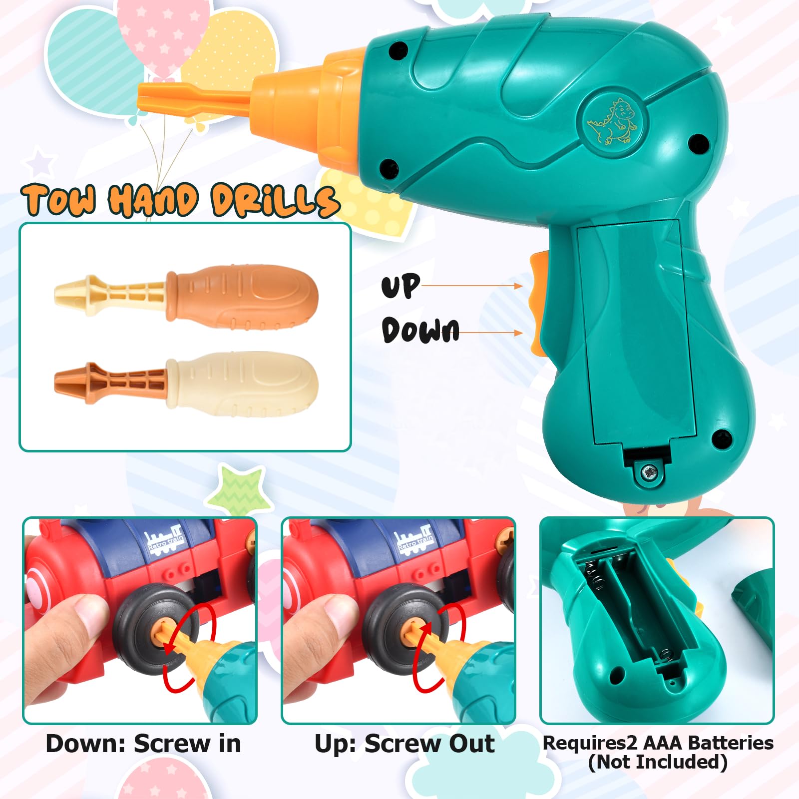 DICROON electric drill in action helps kids practice fine motor skills while building.