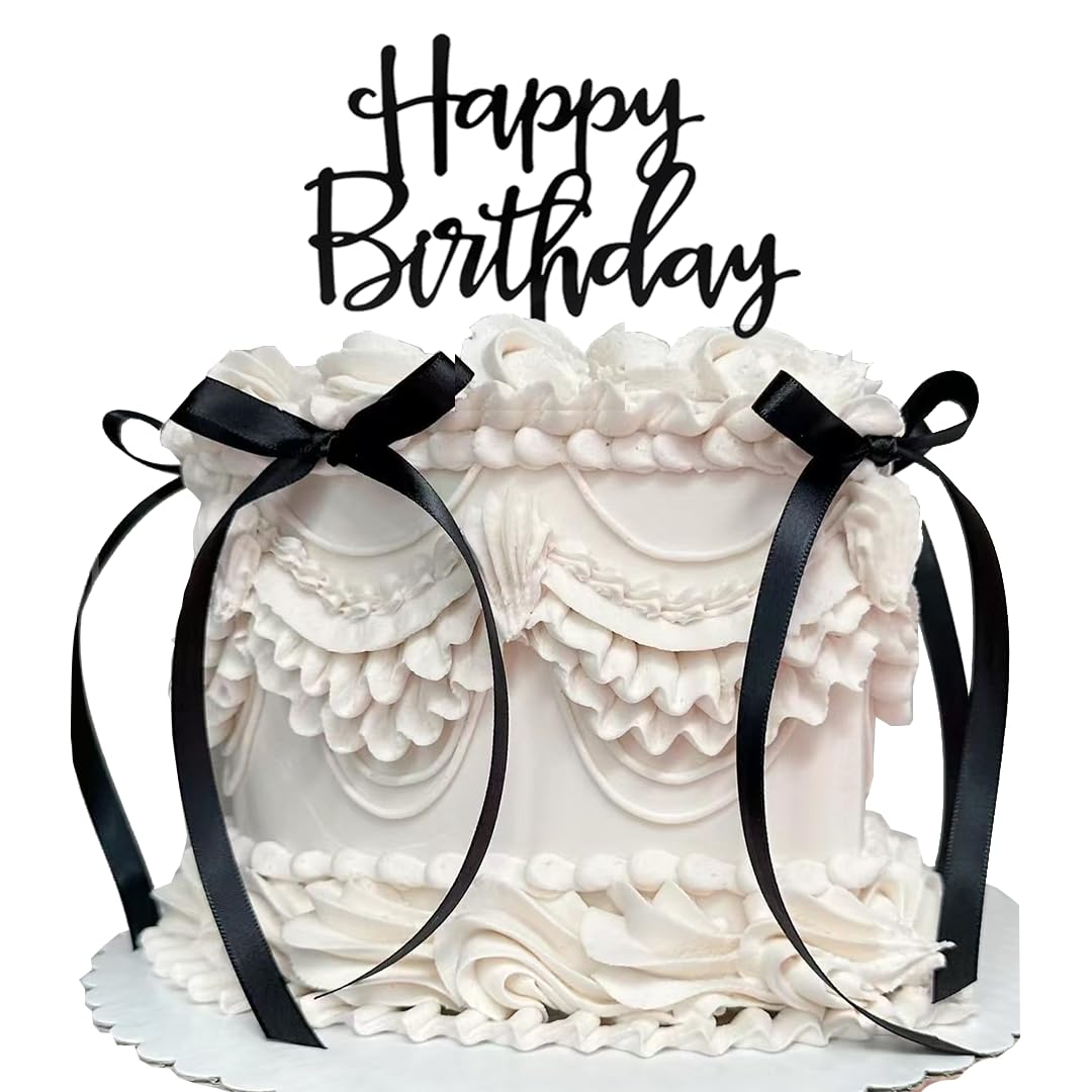 DiDida black vintage bow cake topper for heart cakes, sturdy and easy to insert