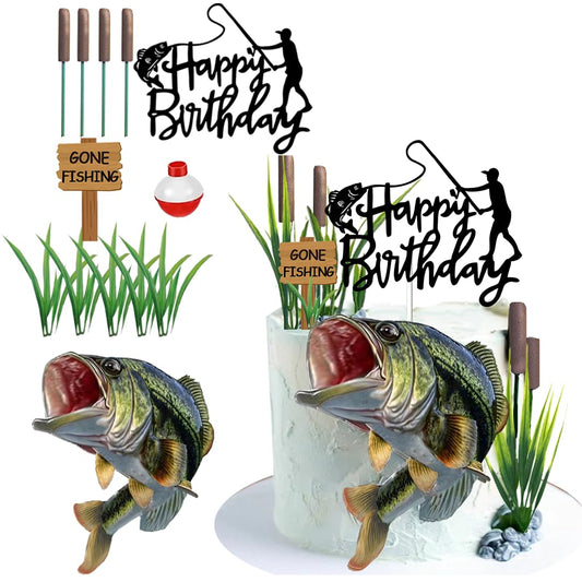 DiDida Gone Fishing cake topper with bass sign for a striking birthday cake.