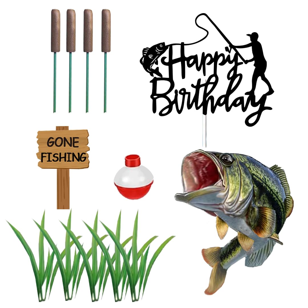 DiDida fisherman's birthday sign set adds festive focal point to the cake.