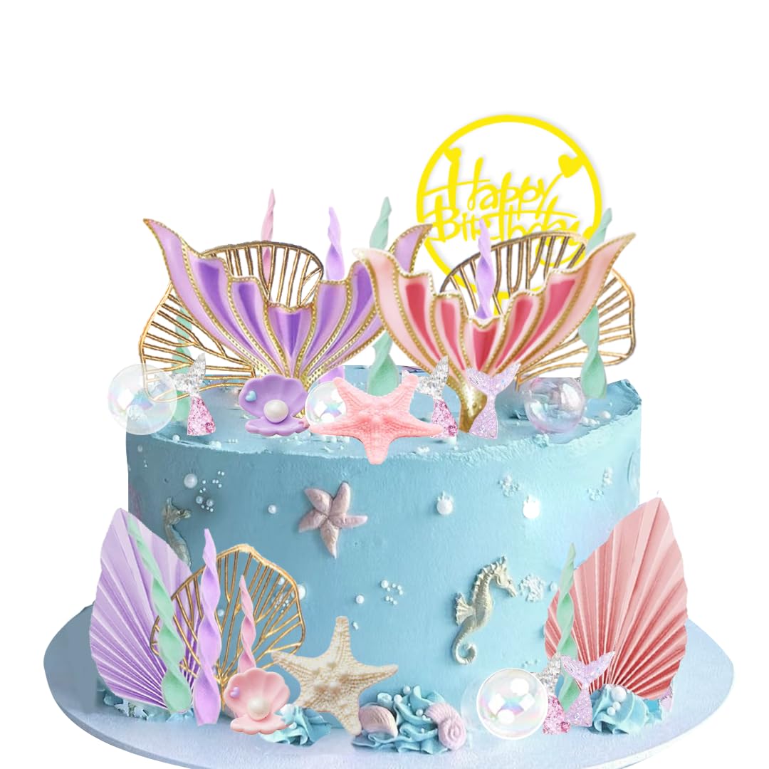 DiDida mermaid topper features golden ginkgo leaves for a shimmering, ocean-inspired finish