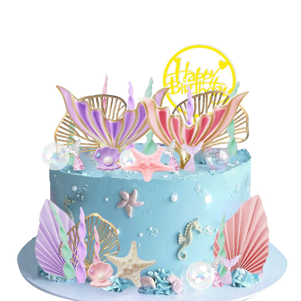 DiDida mermaid topper features golden ginkgo leaves for a shimmering, ocean-inspired finish