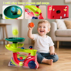 Didklom Busy Ball Popper set includes base, tube stand, tray, chute, and five balls.