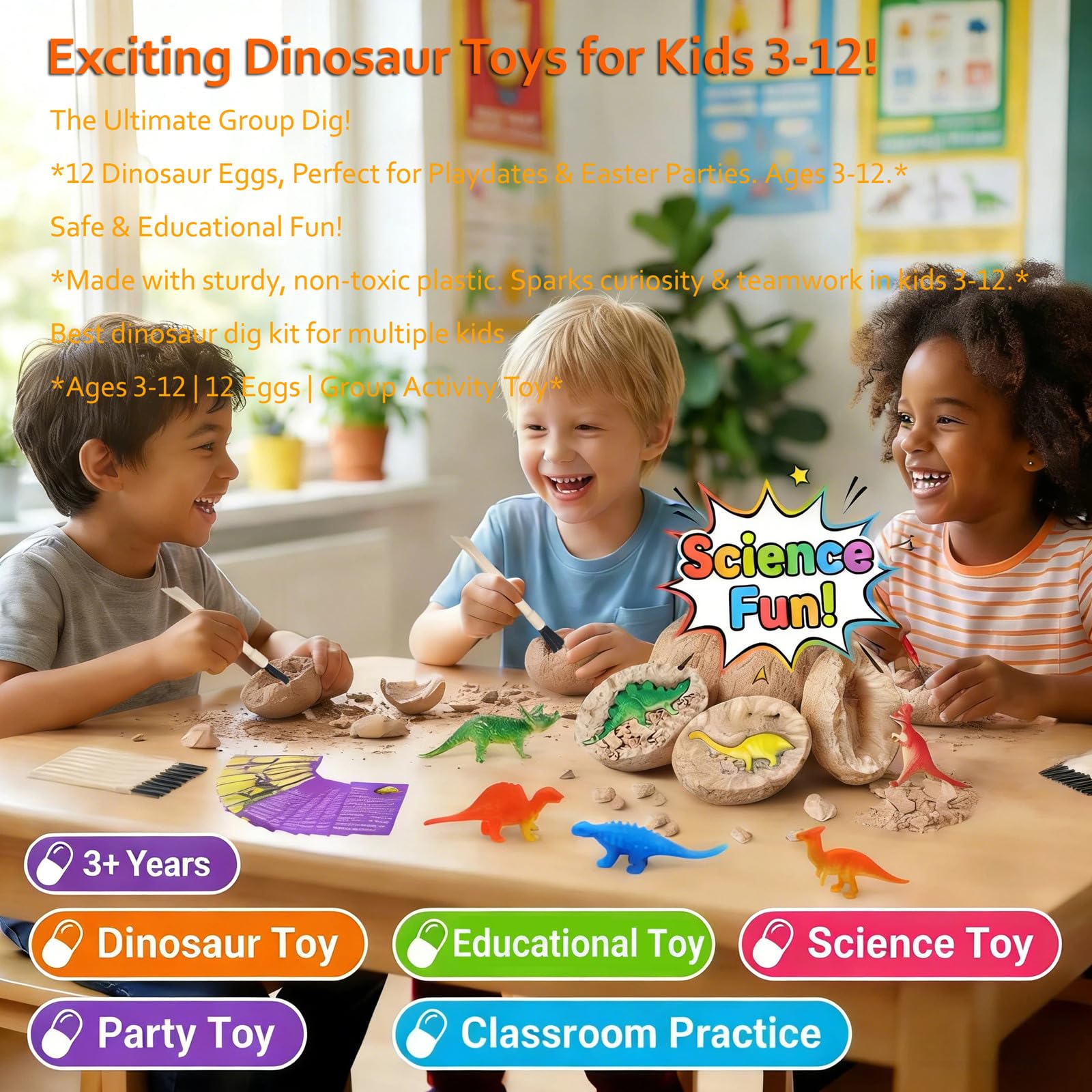 DIDUBUY 12-egg set reveals a different dinosaur with each dig, sparking curiosity.