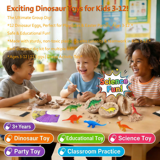 DIDUBUY 12-egg set reveals a different dinosaur with each dig, sparking curiosity.