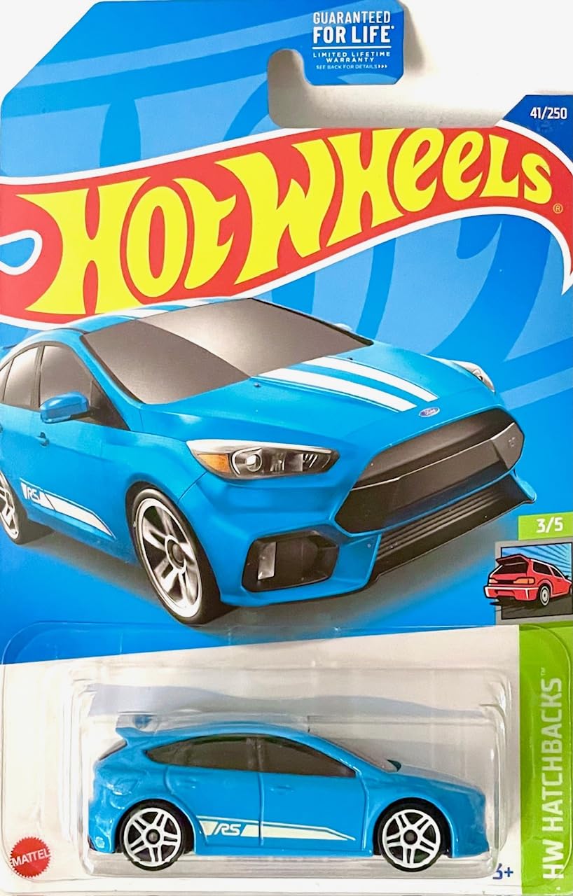 DieCast Hot Wheels Ford Focus RS blue diecast for display and collection.