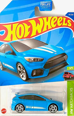 DieCast Hot Wheels Ford Focus RS blue diecast for display and collection.