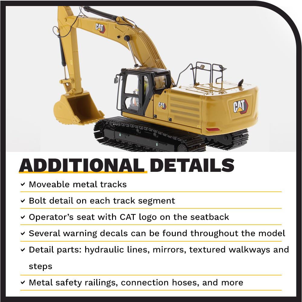 Diecast Masters Caterpillar 336 Next Gen excavator movable boom, stick, and bucket for realism