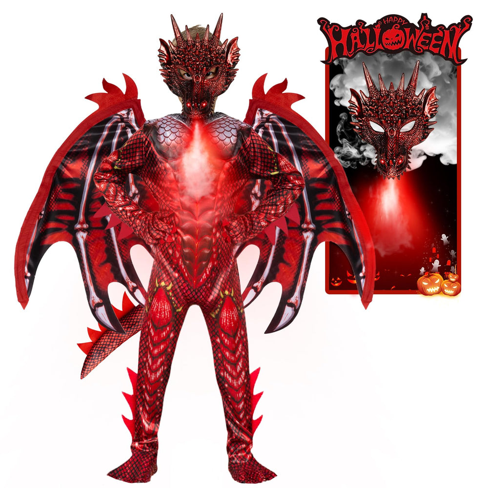 Digi Dragon Costume full body red design ideal for imaginative play and Halloween.