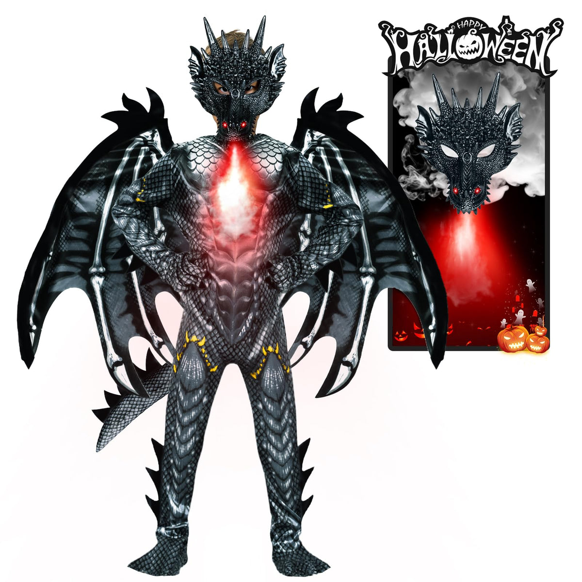 digi dragon costume for kids with black full-body design sparks imaginative play