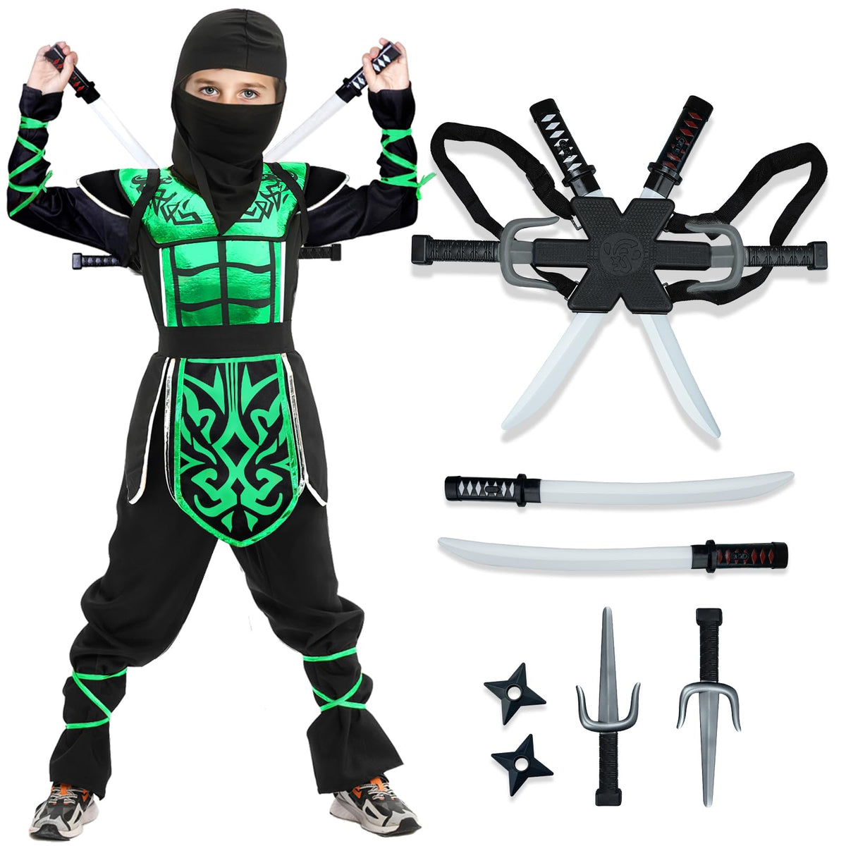 Digi kids Halloween ninja costume set shown as a complete dress-up ensemble.