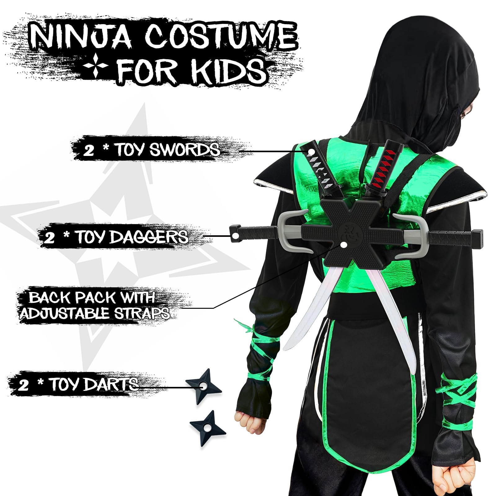 Digi ninja costume hood and face mask ensure secure fit for playful daily adventures.