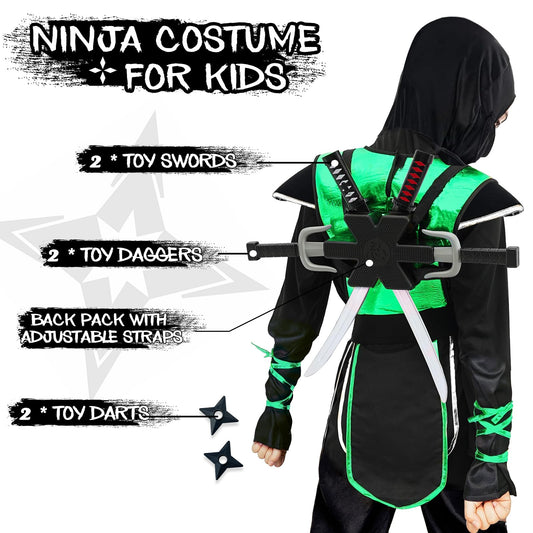 Digi ninja costume hood and face mask ensure secure fit for playful daily adventures.